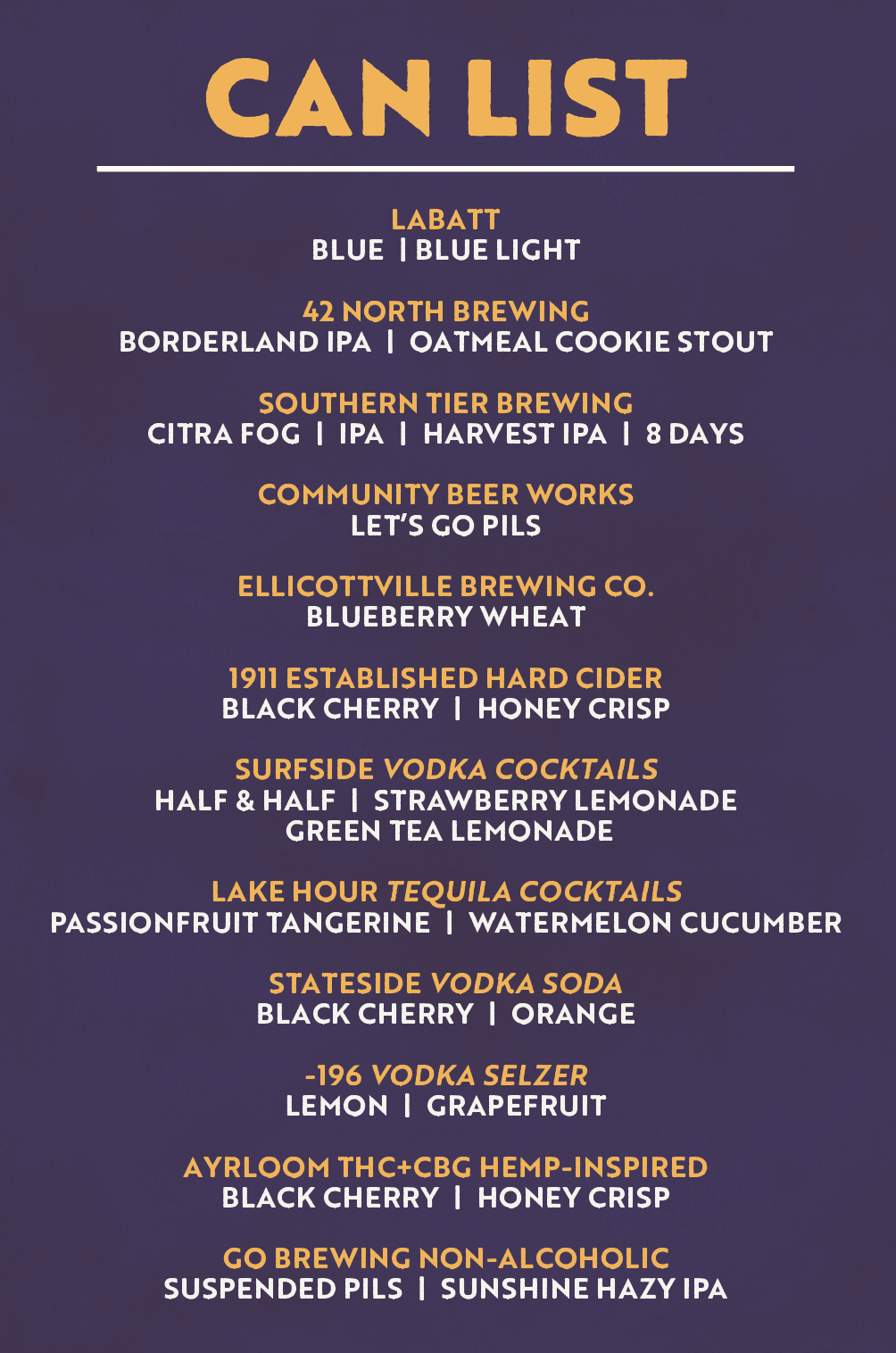 Canned Drinks List